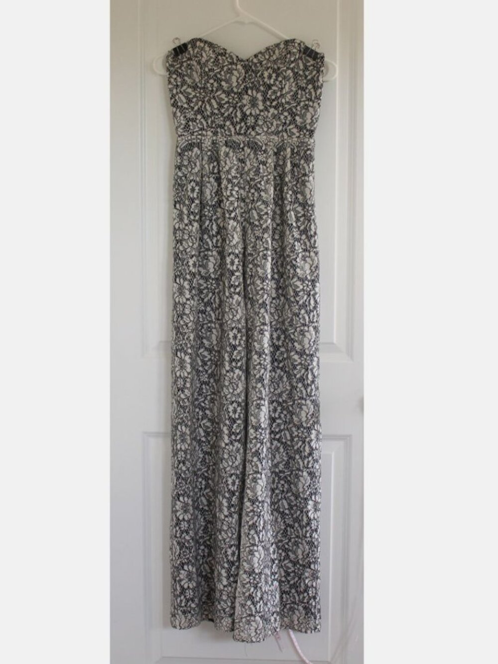 Parker Strapless Lace Jumpsuit Black and White Women's Sz XS Cocktail Wide Leg